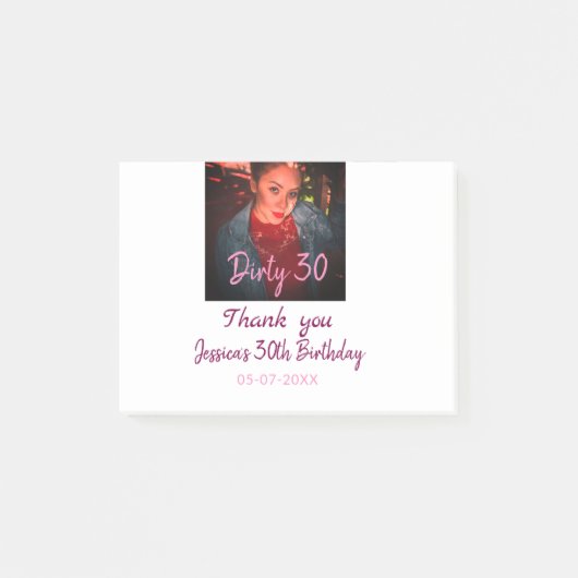 Dirty 30 Birthday voeg naam toe roze voeg foto dat Post-it® Notes (Voorkant)