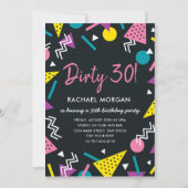 Dirty 30 Black and Retro Birthday Invitation Kaart (Voorkant)