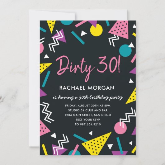 Dirty 30 Black and Retro Birthday Invitation Kaart (Voorkant)