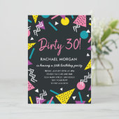 Dirty 30 Black and Retro Birthday Invitation Kaart (Staand voorkant)