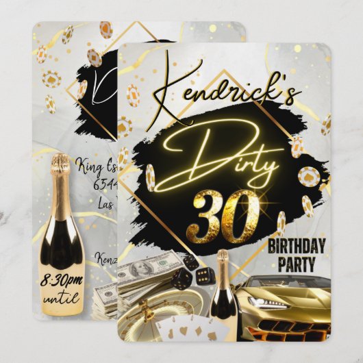 Dirty 30 Black & Gold Casino Sports Car Luxury Kaart (Voorkant / Achterkant)