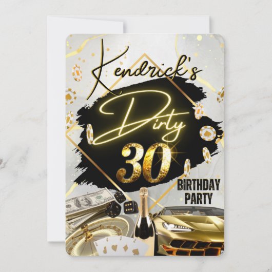Dirty 30 Black & Gold Casino Sports Car Luxury Kaart (Voorkant)