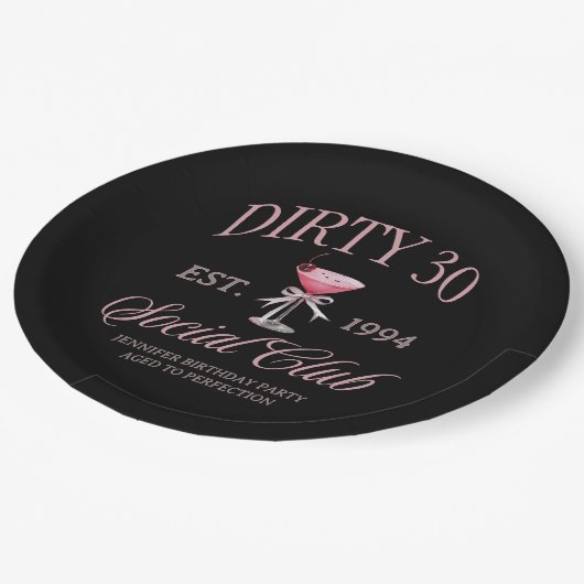 Dirty 30 Coquette Martini & Bow Verjaardag Papieren Bordje (Gekanteld)