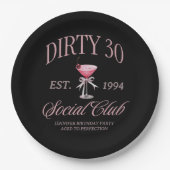 Dirty 30 Coquette Martini & Bow Verjaardag Papieren Bordje (Voorkant)