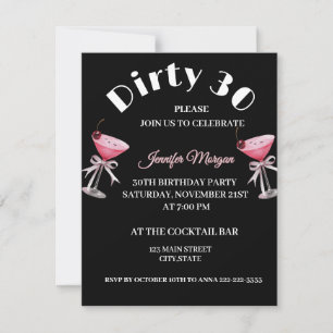 Dirty 30 Coquette Martini verjaardagsthema Invitat Kaart