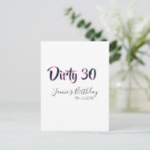 Dirty 30 happy birthday name date pink gray callig briefkaart (Staand voorkant)