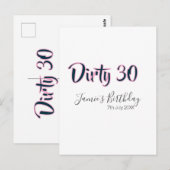 Dirty 30 happy birthday name date pink gray callig briefkaart (Voorkant / Achterkant)