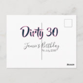 Dirty 30 happy birthday name date pink gray callig briefkaart (Achterkant)
