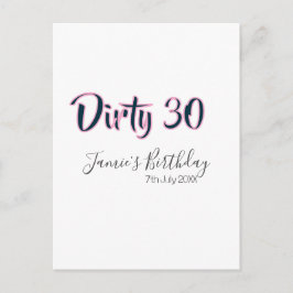Dirty 30 happy birthday name date pink gray callig briefkaart