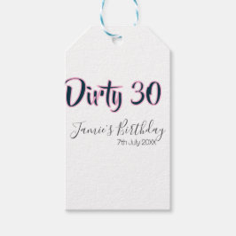 Dirty 30 happy birthday name date pink gray callig cadeaulabel