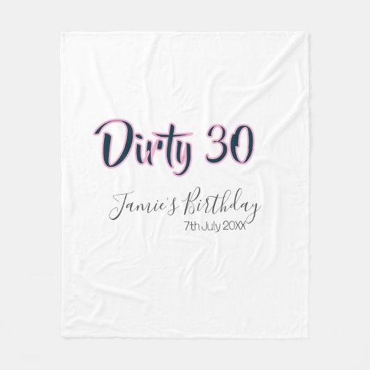 Dirty 30 happy birthday name date pink gray callig fleece deken (Voorkant)