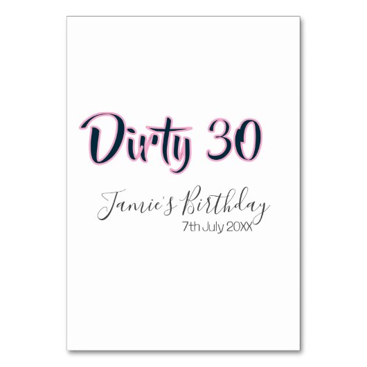 Dirty 30 happy birthday name date pink gray callig kaart (Voorkant)