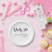 Dirty 30 happy birthday name date pink gray callig papieren bordje (Feest)
