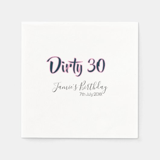 Dirty 30 happy birthday name date pink gray callig servet (Voorkant)