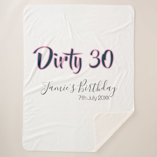 Dirty 30 happy birthday name date pink gray callig sherpa deken (Voorkant)