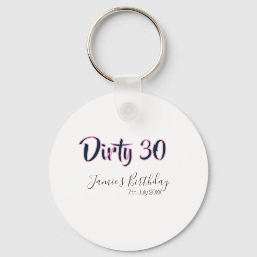 Dirty 30 happy birthday name date pink gray callig sleutelhanger (Voorkant)