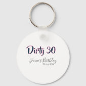 Dirty 30 happy birthday name date pink gray callig sleutelhanger (Achterkant)