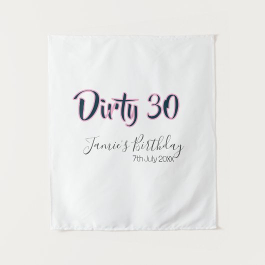 Dirty 30 happy birthday name date pink gray callig wandkleed (Voorkant)