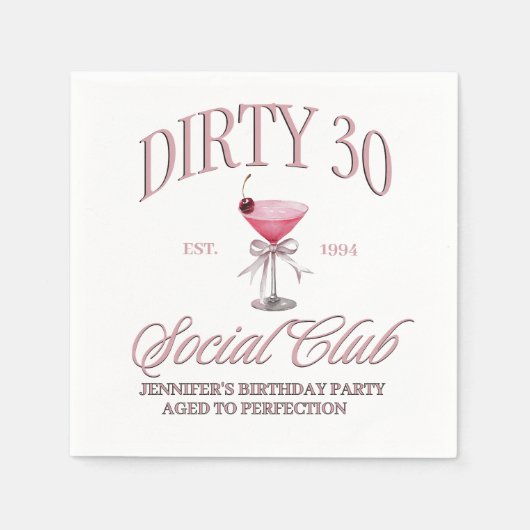 Dirty 30 roze Coquette Martini Themd Servet (Voorkant)