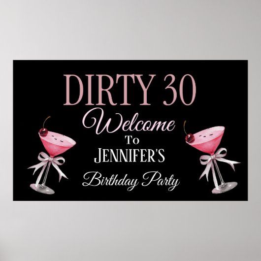 Dirty 30 Roze en Zwarte Coquette Poster (Voorkant)