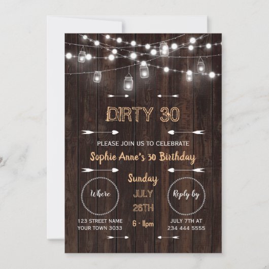 Dirty 30 String Lights Barn Elke Age Birthday Part Kaart (Voorkant)