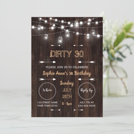 Dirty 30 String Lights Barn Elke Age Birthday Part Kaart (Staand voorkant)