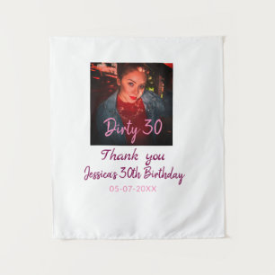 Dirty 30 verjaardag naam toevoegen roze foto datum wandkleed