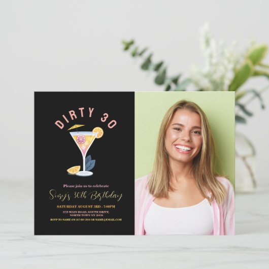 Dirty 30 vrouwen Verjaardag Dertig cocktails Foto Kaart (Staand voorkant)