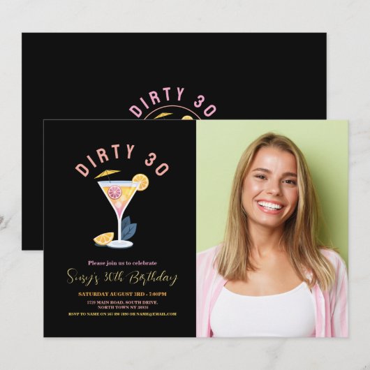 Dirty 30 vrouwen Verjaardag Dertig cocktails Foto Kaart (Voorkant / Achterkant)