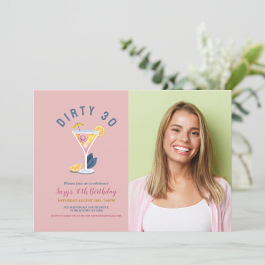Dirty 30 vrouwen Verjaardag Dertig cocktails Foto Kaart (Staand voorkant)