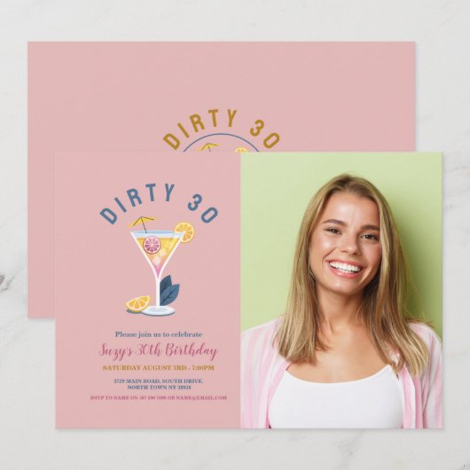 Dirty 30 vrouwen Verjaardag Dertig cocktails Foto Kaart (Voorkant / Achterkant)