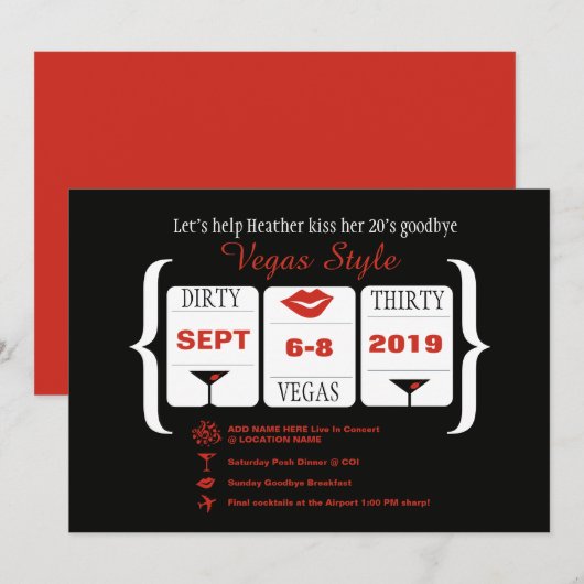 Dirty 30th Vegas Verjaardag Slot Machine Kaart (Voorkant / Achterkant)