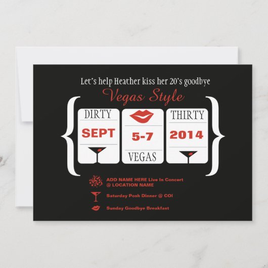 Dirty 30th Vegas Verjaardag Slot Machine Kaart (Voorkant)