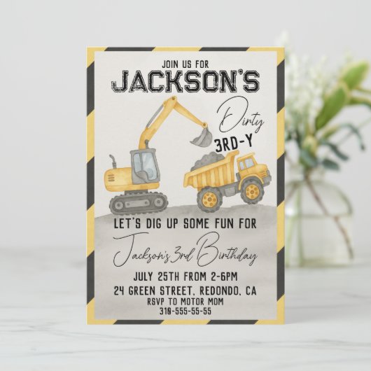 Dirty 3rd-y Bouw Verjaardag uitnodiging (Staand voorkant)