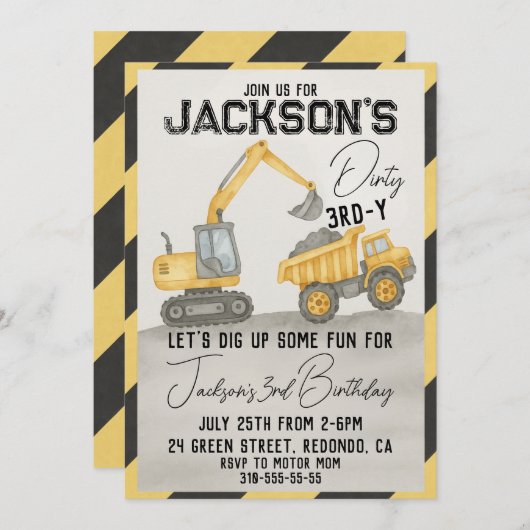 Dirty 3rd-y Bouw Verjaardag uitnodiging (Voorkant / Achterkant)