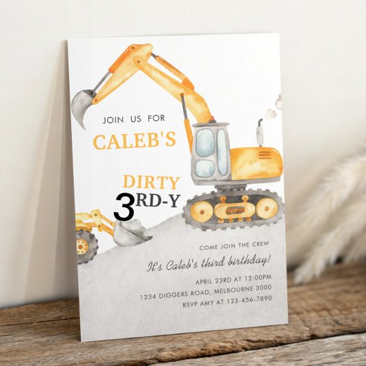 Dirty 3RD-Y Construction 3rd Birthday Party Kaart