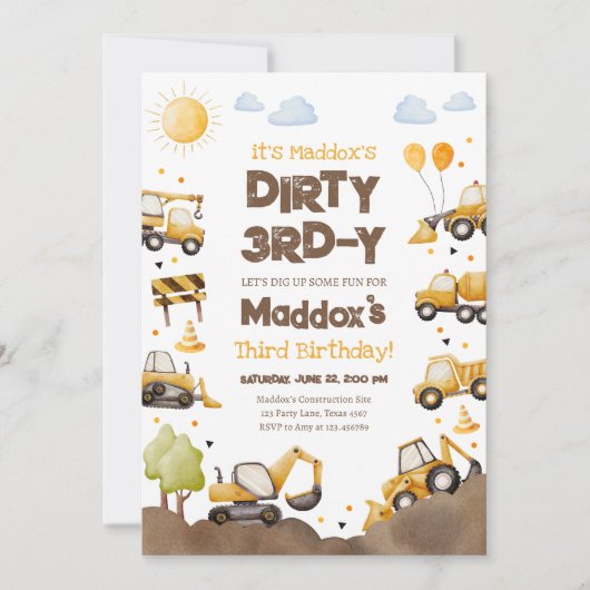 Dirty 3RD-Y Construction Trucks Boy Third Birthday Kaart (Voorkant)