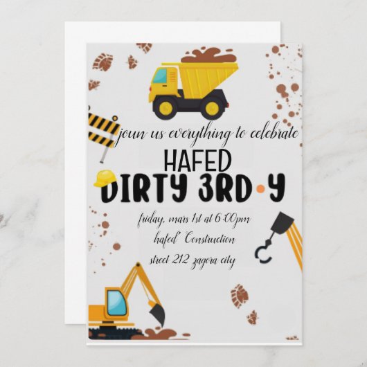 Dirty 3rd-Y derde verjaardag uitnodiging (Voorkant / Achterkant)