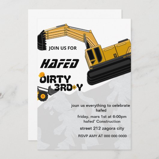 Dirty 3rd-Y derde verjaardag uitnodiging (Voorkant / Achterkant)