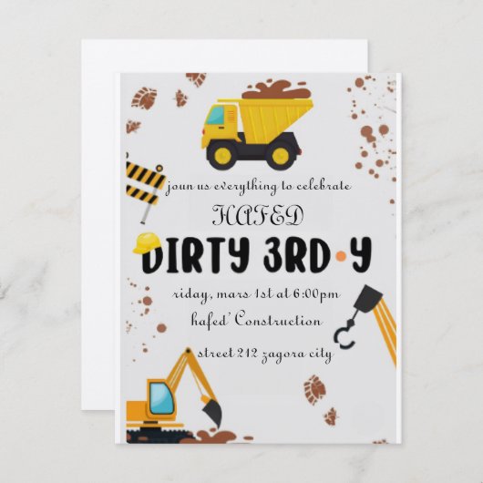 Dirty 3rd-Y derde verjaardag uitnodiging (Voorkant / Achterkant)
