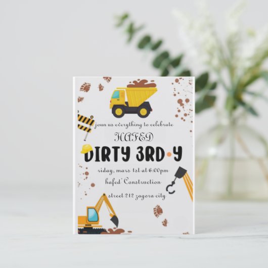 Dirty 3rd-Y derde verjaardag uitnodiging (Staand voorkant)