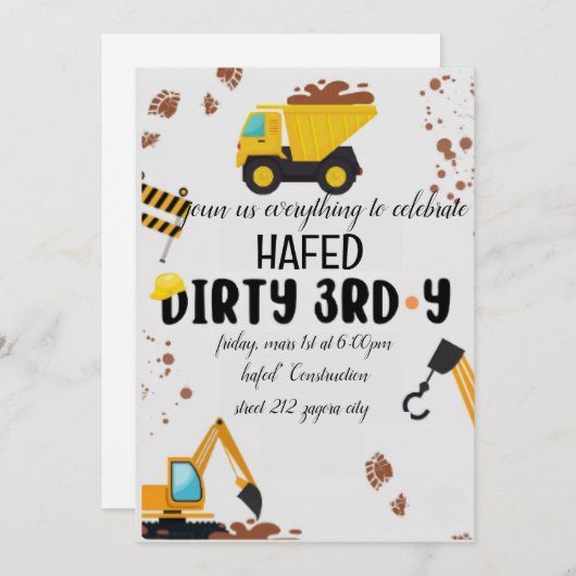 Dirty 3rd-Y derde verjaardag uitnodiging (Voorkant / Achterkant)