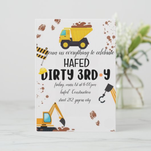 Dirty 3rd-Y derde verjaardag uitnodiging (Staand voorkant)