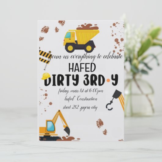 Dirty 3rd-Y derde verjaardag uitnodiging (Staand voorkant)
