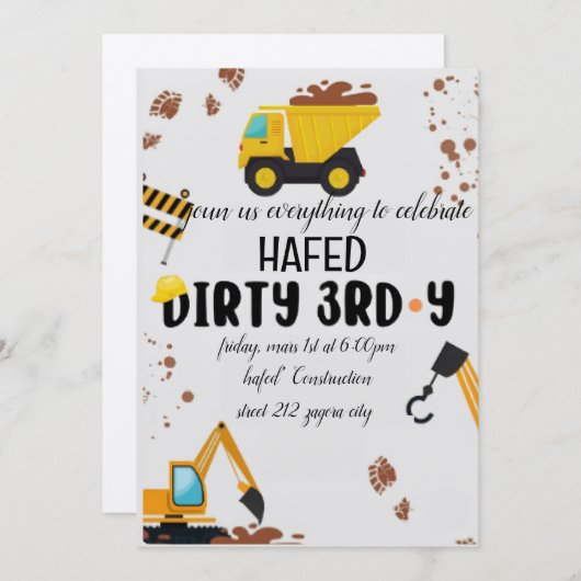 Dirty 3rd-Y derde verjaardag uitnodiging (Voorkant / Achterkant)