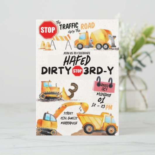 Dirty 3rd-Y derde verjaardag uitnodiging (Staand voorkant)