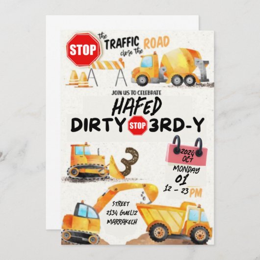 Dirty 3rd-Y derde verjaardag uitnodiging (Voorkant / Achterkant)