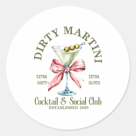 Dirty Bachelorette Martini Tail Club Martini Drink Ronde Sticker (Voorkant)