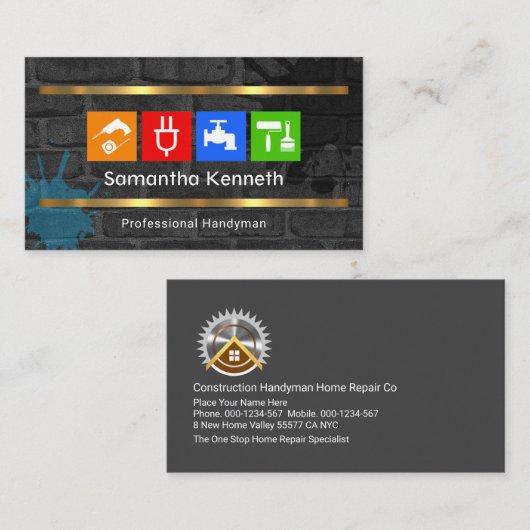 Dirty Brick Wall Handyman Gereedschap Visitekaartje (Voorkant / Achterkant)
