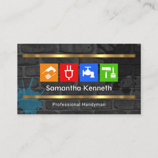 Dirty Brick Wall Handyman Gereedschap Visitekaartje (Voorkant)